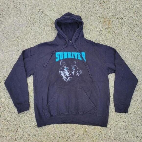 Vtg Y2k SUNRIVER Wolf Graphic Oregon Resort Destination Hooded Sweatshirt Lg - Picture 1 of 4